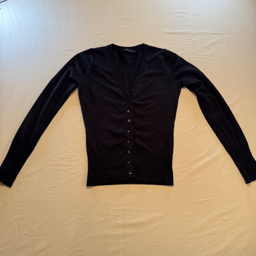 Cotton On Black V-Neck Button-Up Women's Sweater Size S